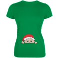 thumbnail image 1 of Christmas Peeking Baby Santa Juniors Soft T Shirt Irish Green MD, 1 of 1