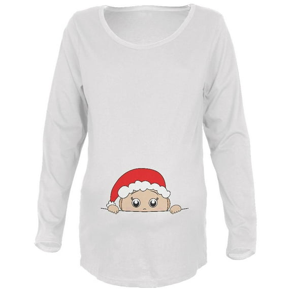 Christmas Peeking Baby Santa Maternity Soft Long Sleeve T Shirt White 2XL