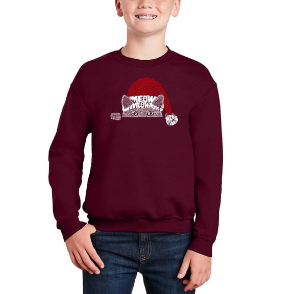 Christmas Peeking Cat - Boy's Word Art Crewneck Sweatshirt