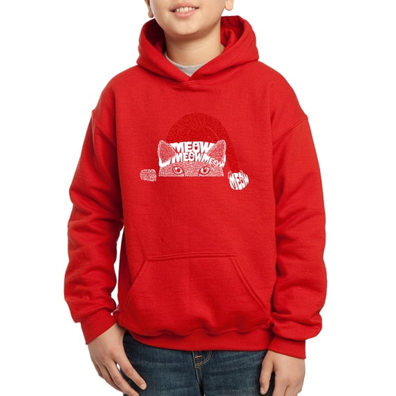 Christmas Peeking Cat - Boy's Word Art Hooded Sweatshirt