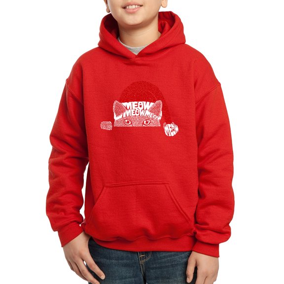 Christmas Peeking Cat - Boy's Word Art Hooded Sweatshirt
