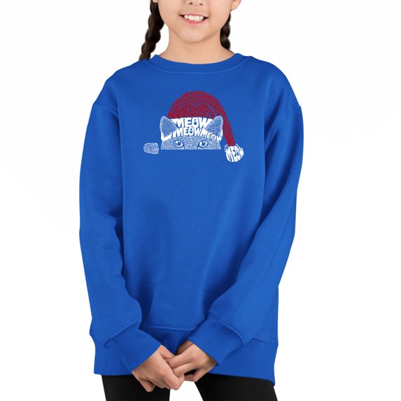 Christmas Peeking Cat - Girl's Word Art Crewneck Sweatshirt