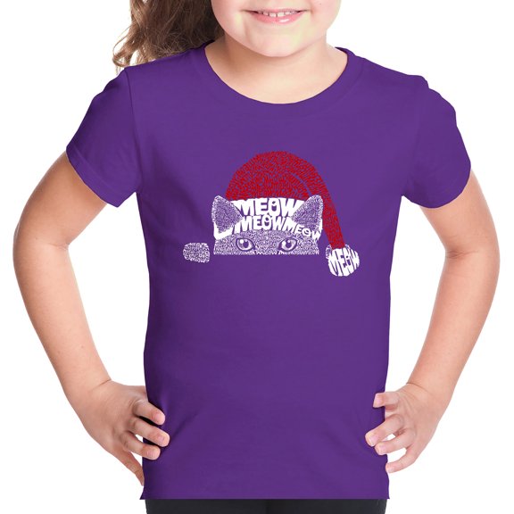 Christmas Peeking Cat - Girl's Word Art T-Shirt