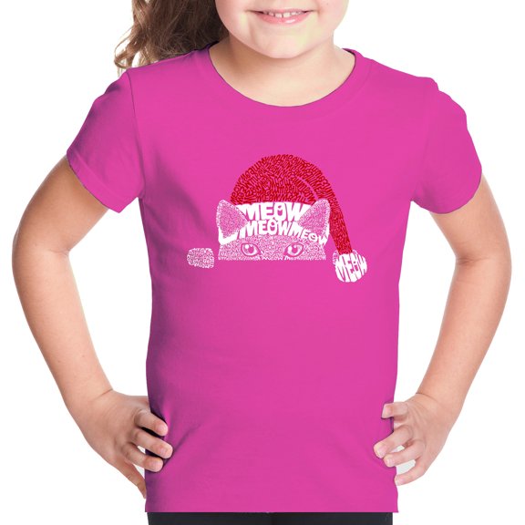 Christmas Peeking Cat - Girl's Word Art T-Shirt