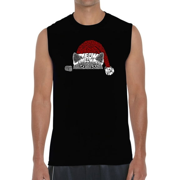 Christmas Peeking Cat - Men's Word Art Sleeveless T-Shirt