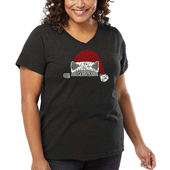 Christmas Peeking Cat - Women's Plus Size Word Art V-Neck