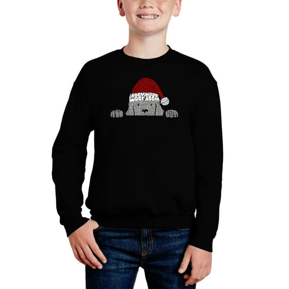 Christmas Peeking Dog - Boy's Word Art Crewneck Sweatshirt