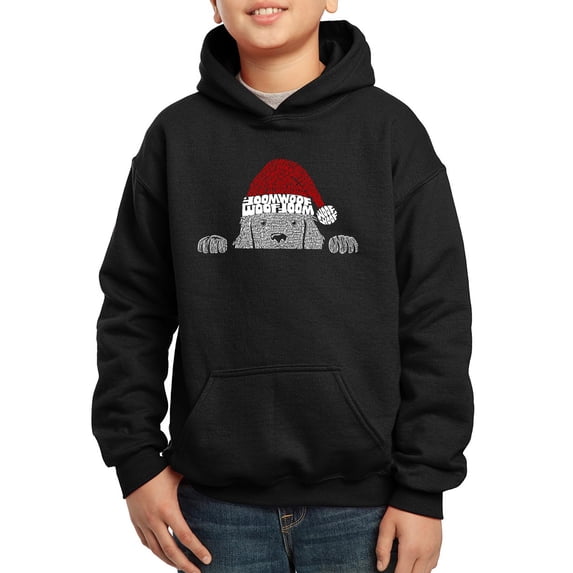 Christmas Peeking Dog - Boy's Word Art Hooded Sweatshirt