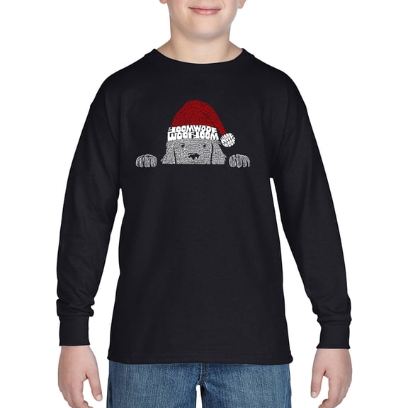 Christmas Peeking Dog - Boy's Word Art Long Sleeve T-Shirt