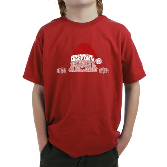 Christmas Peeking Dog - Boy's Word Art T-Shirt