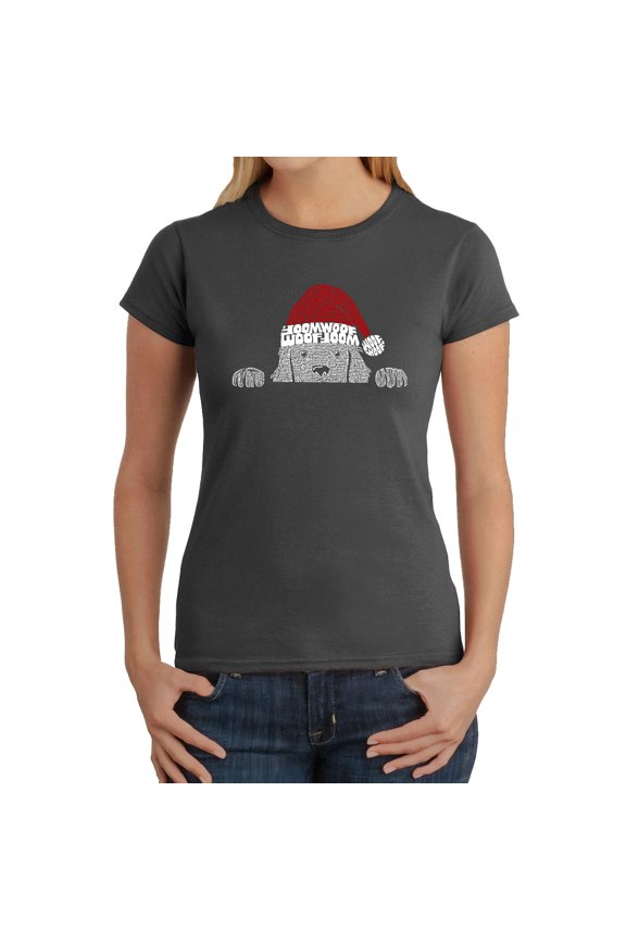 Christmas Peeking Dog - Women's Word Art T-Shirt