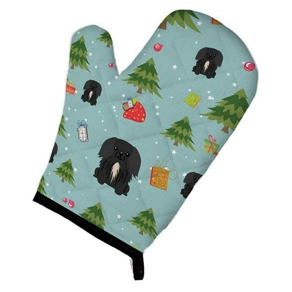 Christmas Pekingnese Black Oven Mitt - Black