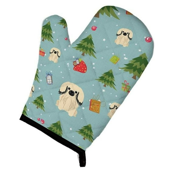 Christmas Pekingnese Cream Oven Mitt - Cream - 8.5in. H x 1in. W x 12in. L