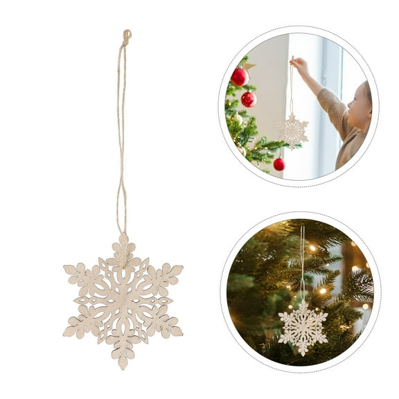 PartyKindom 10pcs Hexagonal Wooden Snowflake Pendant Natural Wood for Christmas Ornaments