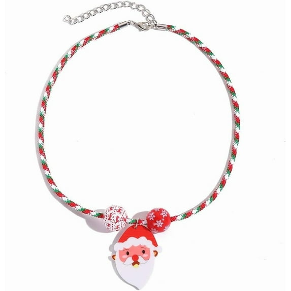 Christmas Pendant Necklace for Women Cute Santa Claus Snowman Snowflake Christmas Tree Pendant Necklace Chain Adjustable Colorful Braided Rope Link Chain Party Fashion Jewelry