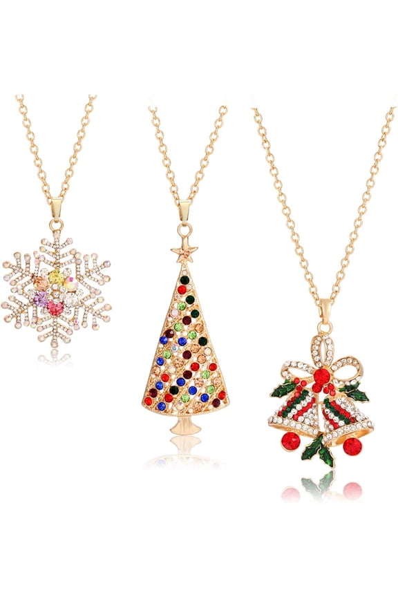 Christmas Pendant Necklaces Women Statement Charm Crystal Jingle Bell Snow Christmas Tree Cute Drop Pendant Necklace Xmas Gifts for Wife Mother
