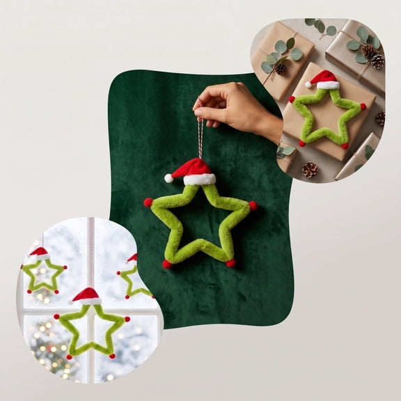 Christmas Pendant Soft Plushs Green Star Shaped Decoration With Mini Christmas Hat Christmas Pendant Star Shaped Decoration Used For Holidays Home Party Decora