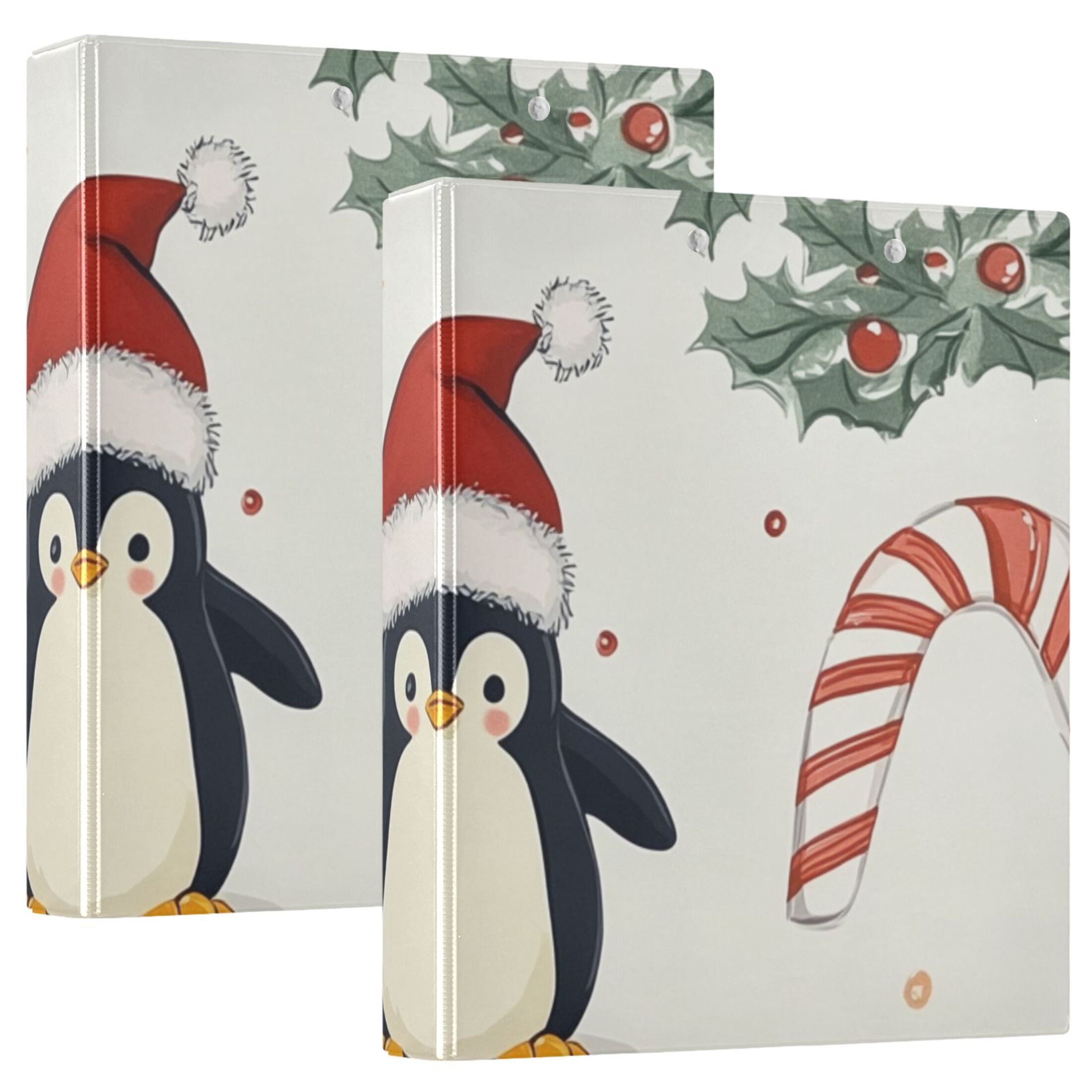 Christmas Penguin 3 Ring Binders 1.5 inch Hardcover File Folders with Interior Pockets A4 Size Organizer for School Office Hospital