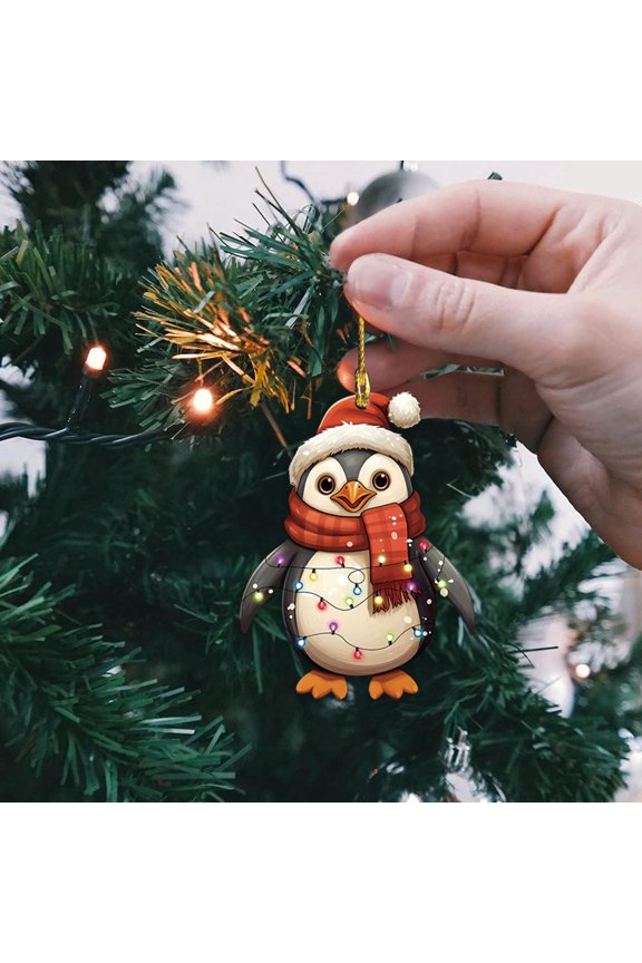 Christmas Penguin Acrylic Keychain, Cute Red Hat Penguin Pendant for Car Rearview Mirror and Backpacks, Holiday Decorative Ornament Gift