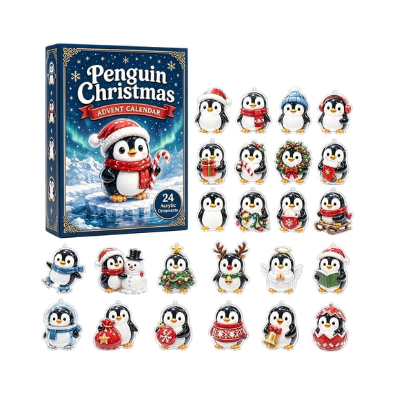 Christmas Penguin Advent Calendar 2026, 24 Days Countdown Blind Box with Flat Acrylic Winter Ornaments Pendants for Xmas Tree Decor Holiday Gifts