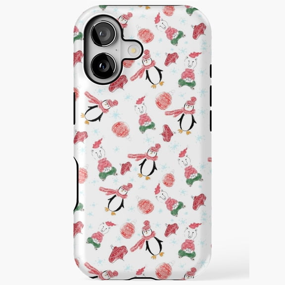 Christmas Penguin Bear Pattern Phone Case with iPhone 17 to 11 Pro Max