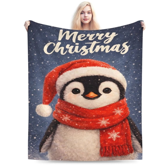 Christmas Penguin Blanket Gift Cozy Soft Throw Blanket Cute Winter Penguin Holiday Home Decor Gift for Kids Family 50x40
