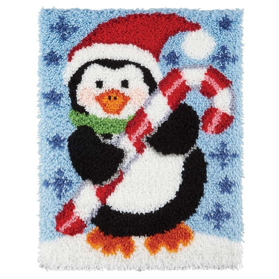 Christmas Penguin Candy Cane Latch Hook Rug Cute Winter Holiday Floor Mat Home Decor Carpet
