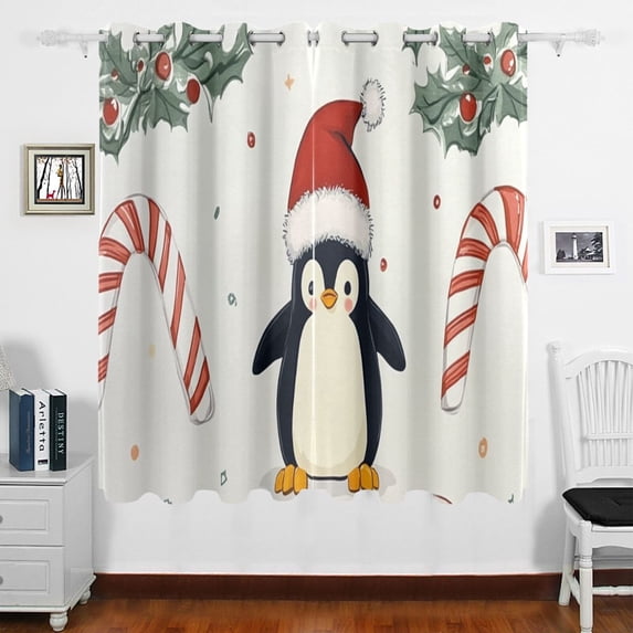 Christmas Penguin Curtains Grommet Black Out 63 Inch Length Curtain Drapes for Bedroom Living Room 2 panels set