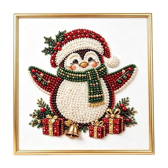 Christmas Penguin Diamond Painting Kit, DIY Christmas Pearl Art Craft, Penguin Holiday Artwork, Sparkling Rhinestone Bead Mosaic, Seasonal Wall Decor, Handmade Christmas Hobby