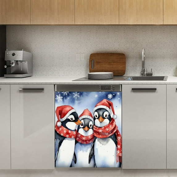 Christmas Penguin Dishwasher Magnet Cover Decorative Sticker for Home Cabinet Kitchen 23" x26"