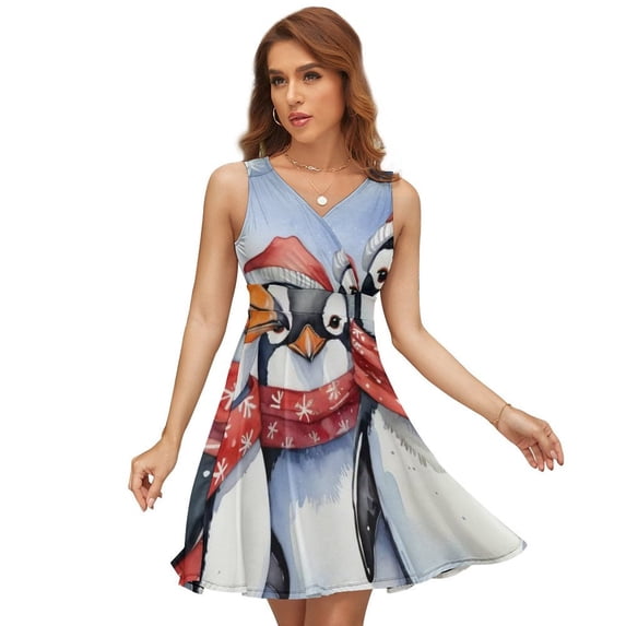 Christmas Penguin Dress Fashion Beach Long Dresses Female Party Printed Sundress
