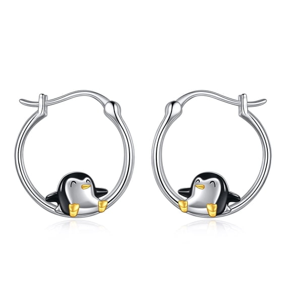 Christmas Penguin Earrings 925 Sterling Silver Cute Animal Hoop Winter Jewelry Birthday Gifts for Women