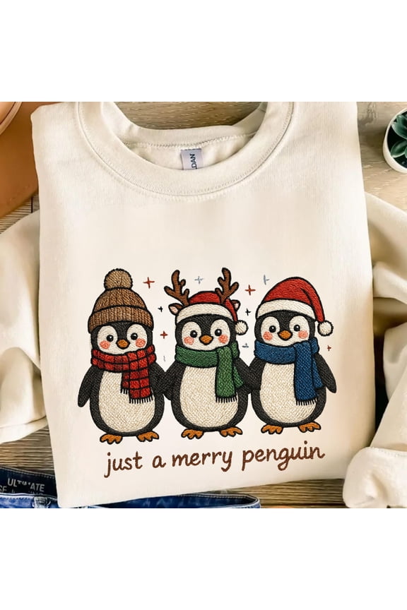 Christmas Penguin Embroidery File Winter Holiday Embroidery Pattern Cute Penguin Family Design Festive Stitch Digital File For Sewing