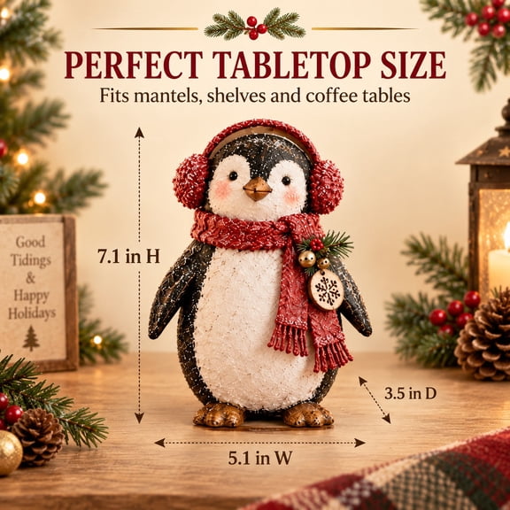 Christmas Penguin Figurine Distressed Angel Wall Hanging, Indoor Seasonal Display for Entryway and Mantel, Rustic Farmhouse Table Centerpiece Decor with Protective Shipping