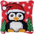 thumbnail image 1 of Christmas Penguin Latch Hook Kits Pillowcase DIY Rug Making Crochet Hook Cushion Making Kits with Preprinted Pattern Canvas Christmas DIY Needlework Crochet Kits Decor 43x43cm, 1 of 7