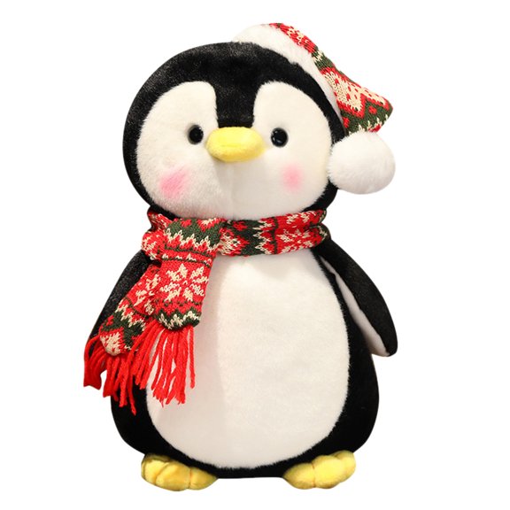 Christmas Penguin Plush with Hat and Scarf, Holiday Stuffed Animal Doll, Soft Winter Polar Pal Pillow, Festive Decor, Easter Basket Gift, Birthday Present