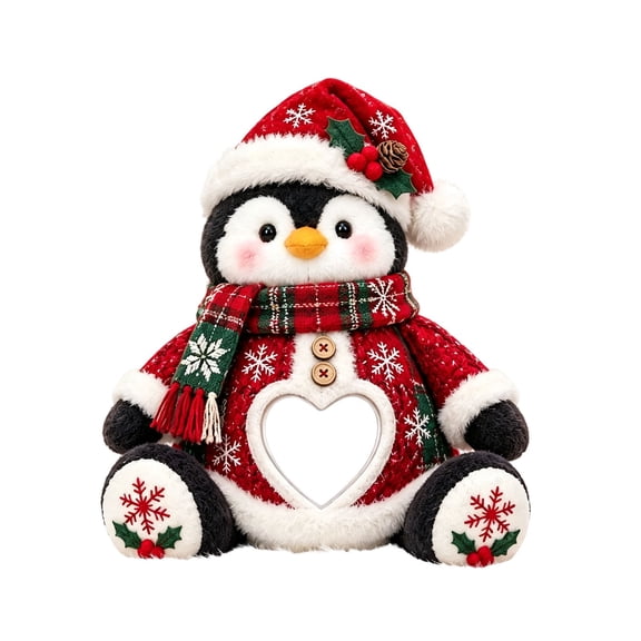 Christmas Penguin Plush Toy, 25cm Stuffed Animal with Heart Candy Pocket