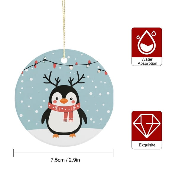 Christmas Penguin Reindeer Santa Holiday Christmas Ornament Funny Xmas Reindeer Santa Penguin Personalized Christmas Ornament Round Keepsake Ornament Hanging Ornaments Home Decoration
