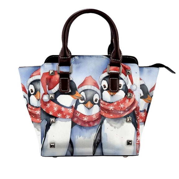 Christmas Penguin Rivet Fashion One-Shoulder Women's Handbag Tote Bag