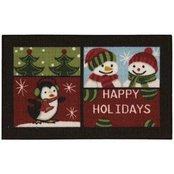 Christmas Penguin & Snowman Patchwork Accent Rug 17 in x 28 in Skid Resistant Mat