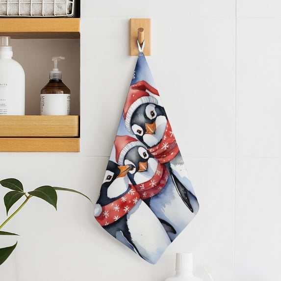 Christmas Penguin Towels for Bathroom, Kitchen, Gym, Towels, Soft, Highly Absorbent, Hanging Towel with Hanging Eyelet
