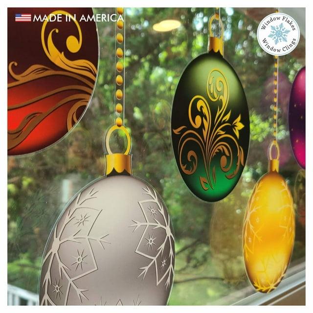 Set of 8 x 6" Snowy Ornament 'Hanging' Christmas Window Cling Decals