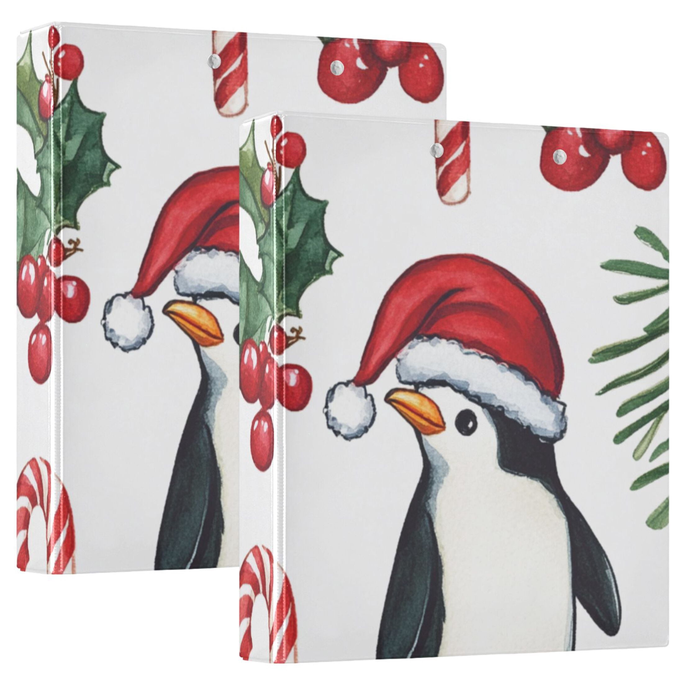 Christmas Penguins 3 Ring Binders 1.5 inch Hardcover File Folders with Interior Pockets A4 Size Organizer for School Office Hospital