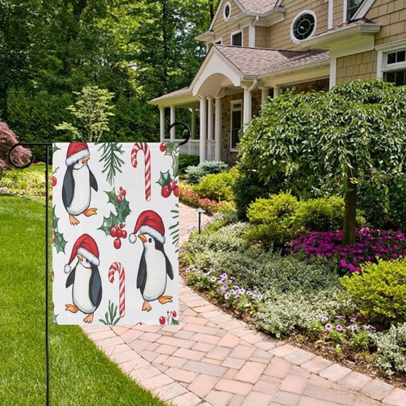 Christmas Penguins Garden Flag Double Sided 12 x 18 Inch Outside Yard Decoration Outdoor Flag