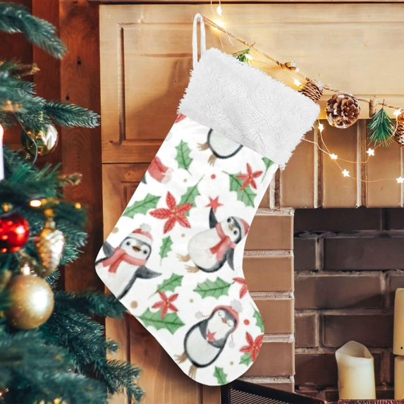Christmas Penguins Large Christmas Stockings, Hanging Xmas Stockings Candy Fireplace Stocking Hanging Tag with Crystal Velvet for Family Holiday Christmas Party Decorations,17.7"