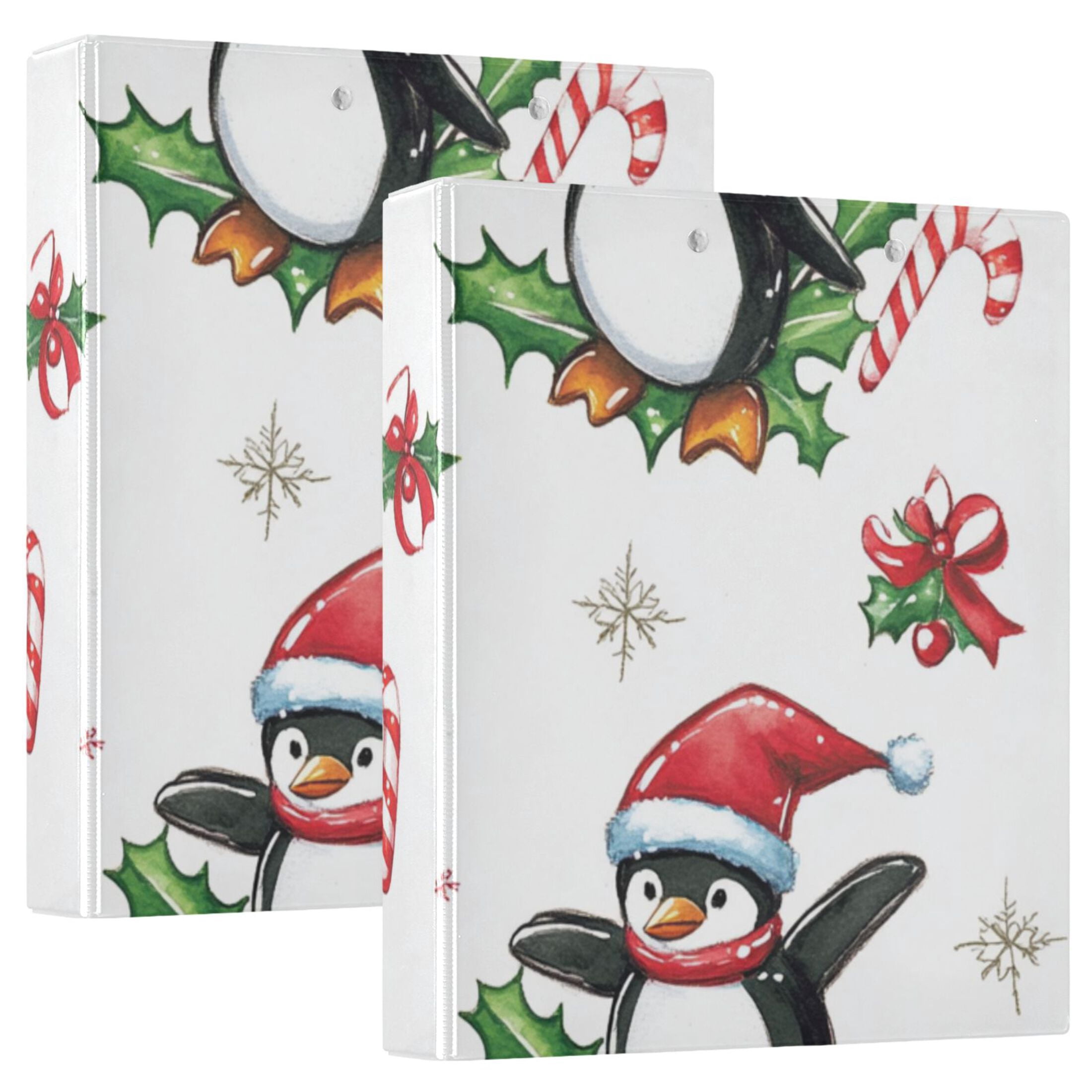 Christmas Penguins Leaves 3 Ring Binders 1.5 inch Hardcover File Folders with Interior Pockets A4 Size Organizer for School Office Hospital