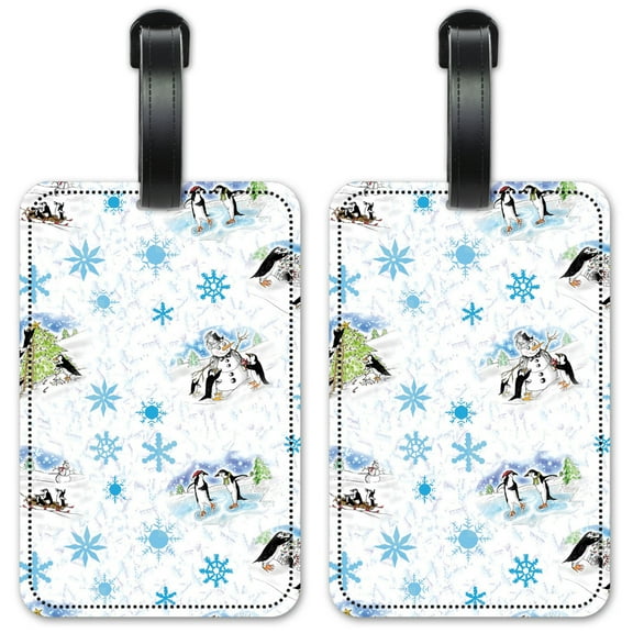 Christmas Penguins - Luggage ID Tags / Suitcase Identification Cards - Set of 2