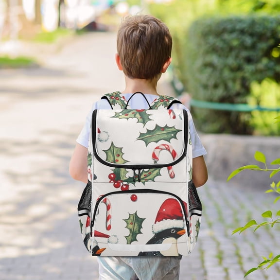 Christmas Penguins and Leaves Backpack Big Laptop Backpack Casual Daypack Quilted Large Capacity Large Bookbags