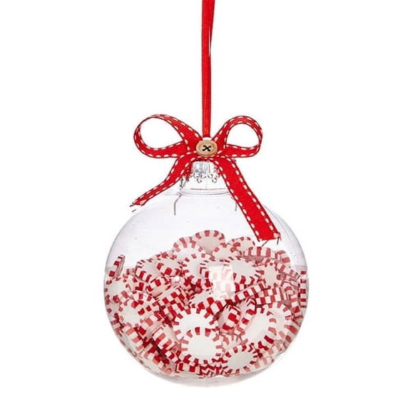 Christmas Peppermint Candy Filled Ornament Ball, 4 Inch