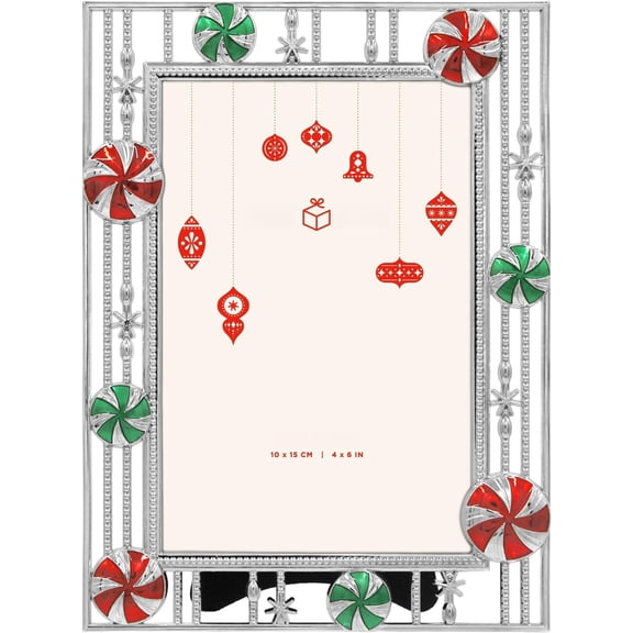 Christmas Peppermint Candy Photo Frame / 4x6 In | Vertical Display Walls or Tabletops | for Decorative Holiday , Xmas Holiday, and Seasonal Photos (+Red+Green)